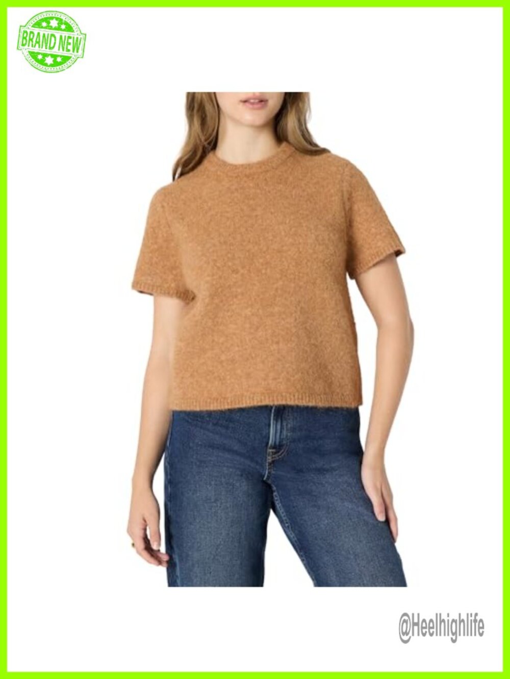 Women's Relaxed Fit Faux Mohair Short Sleeve Sweater Top Crew Neck Knit